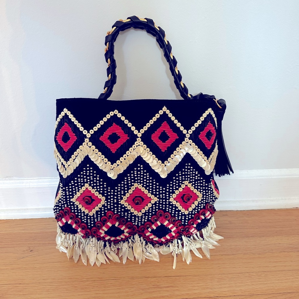 Tory Burch small Brooke embellished calfskin leather hobo bag in black